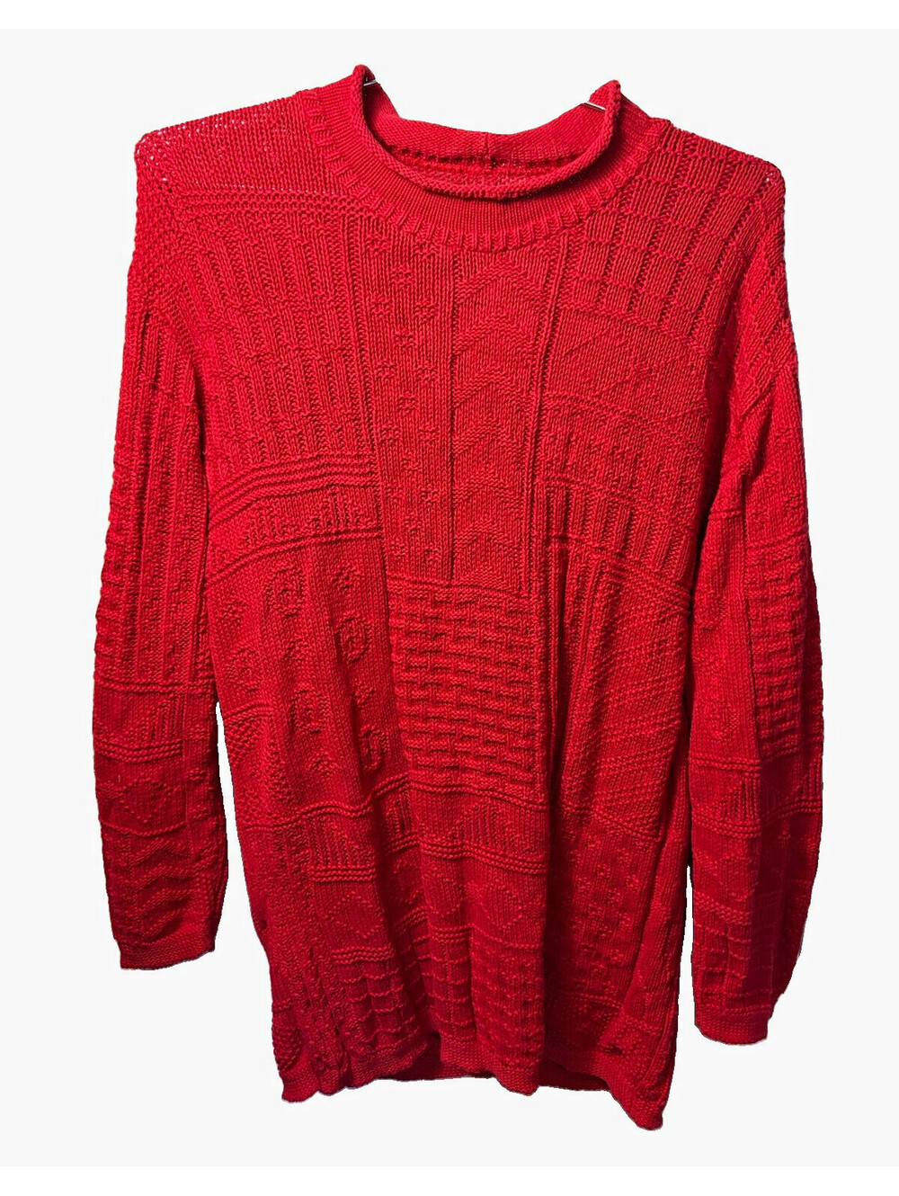 Cabin Creek Red Geometric Knit Crewneck Pullover Sweater Men’s L Cotton